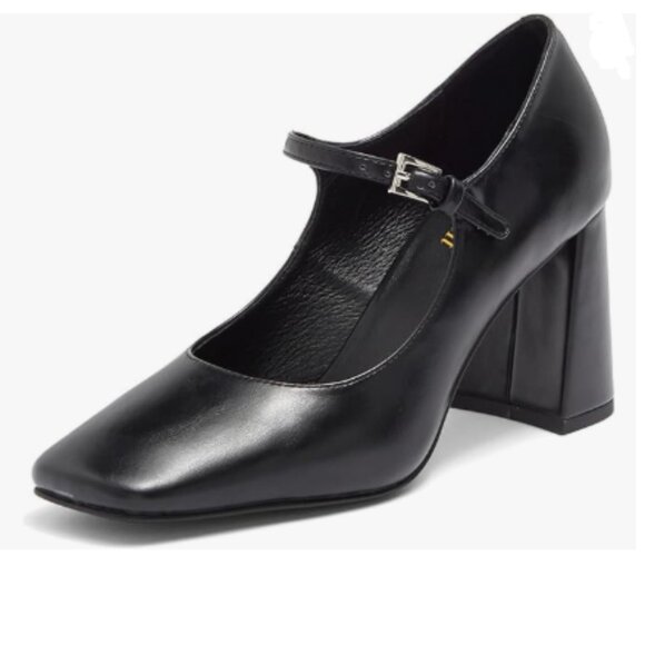 miss left Black Cute Mary Janes Square Toe Block High Heel Pump Ankle Strap Shoe - Picture 1 of 8